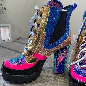 NEw Size 8.5 Cape Robbin Nell-MD Multicolored Mermaid Booted Heels